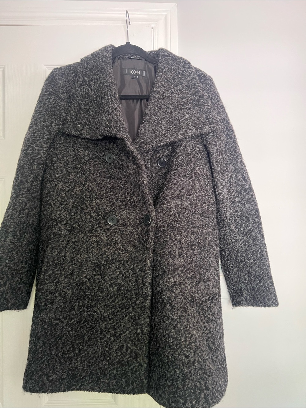 Simons Icone Women’s Charcoal Gray Bouclé Double-Breasted Pea Coat size S